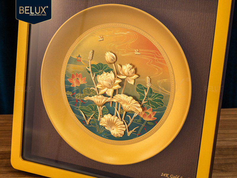 Tranh Sen Vàng Thịnh Vượng dát vàng 24k 30x30cm